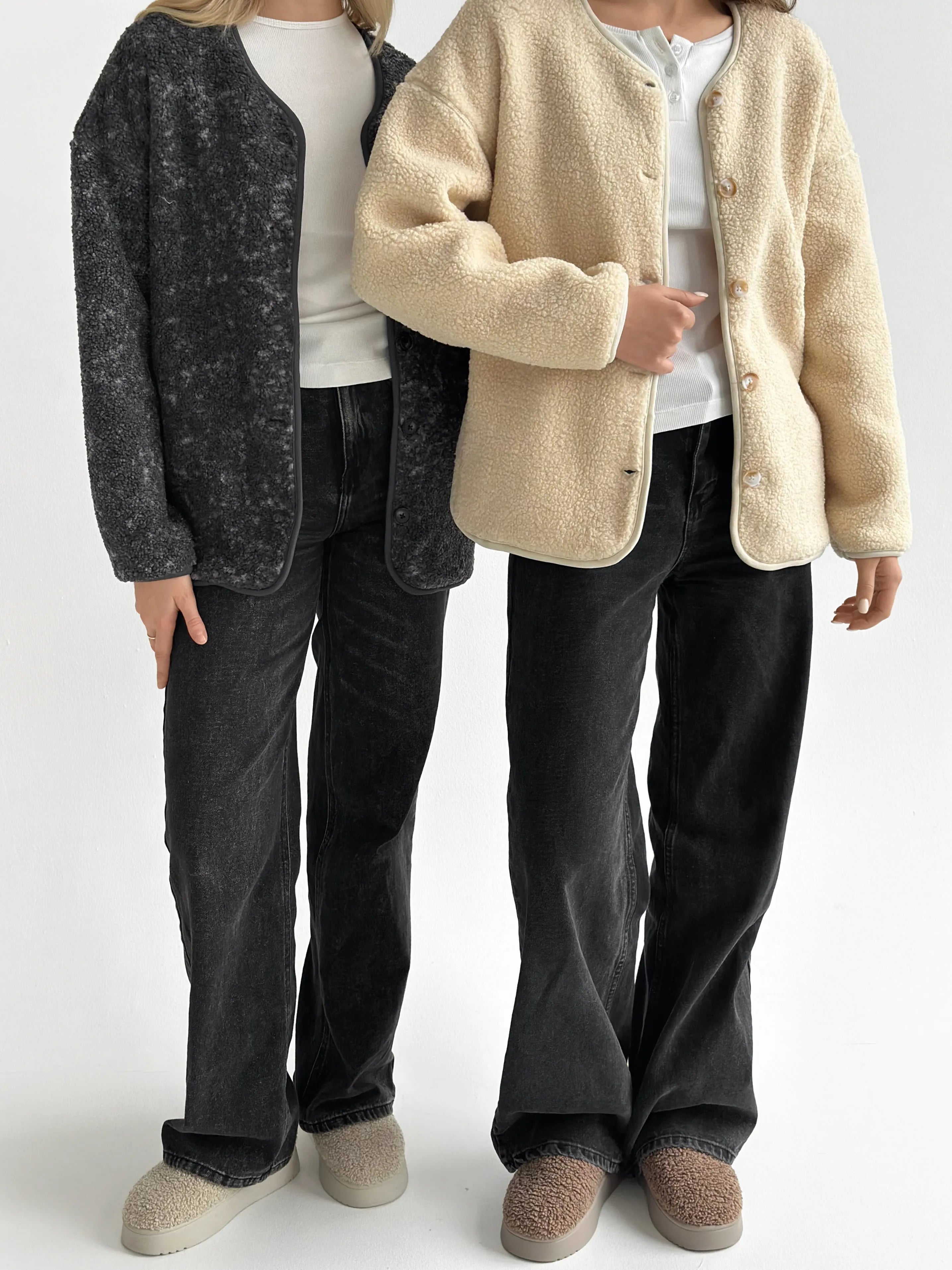 Teddy plush demi-season jacket milky
