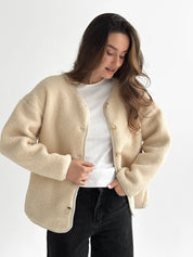 Teddy plush demi-season jacket milky