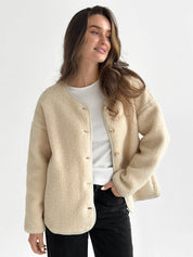 Teddy plush demi-season jacket milky
