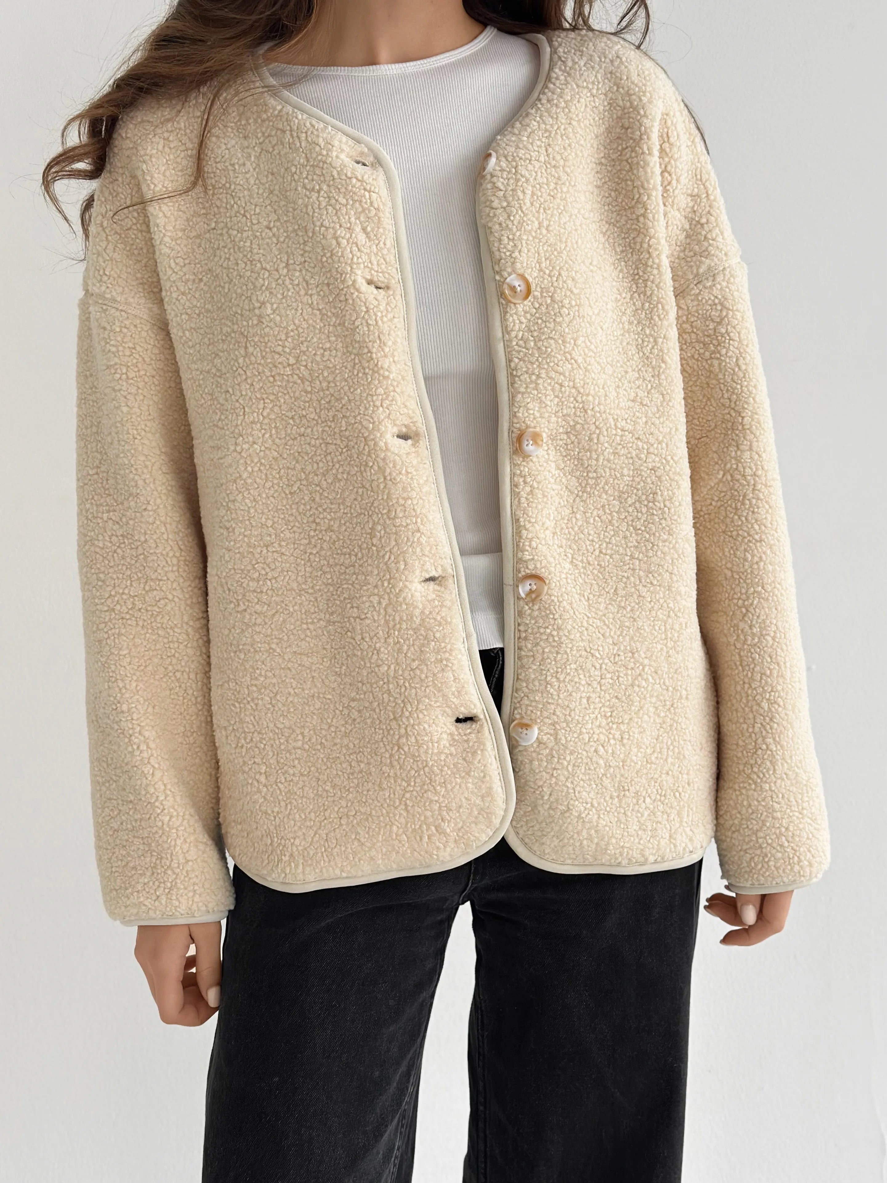 Teddy plush demi-season jacket milky
