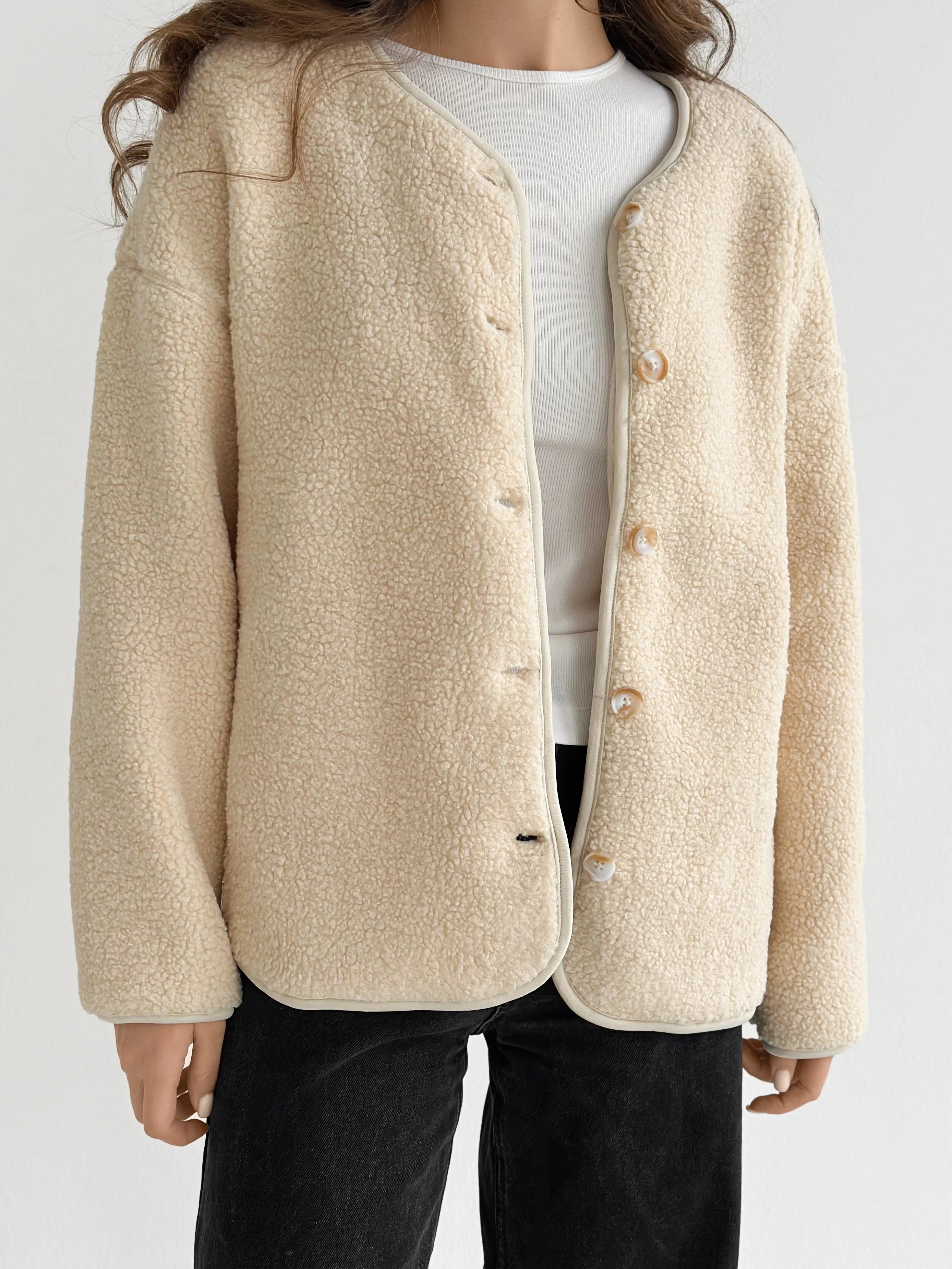 Teddy plush demi-season jacket milky