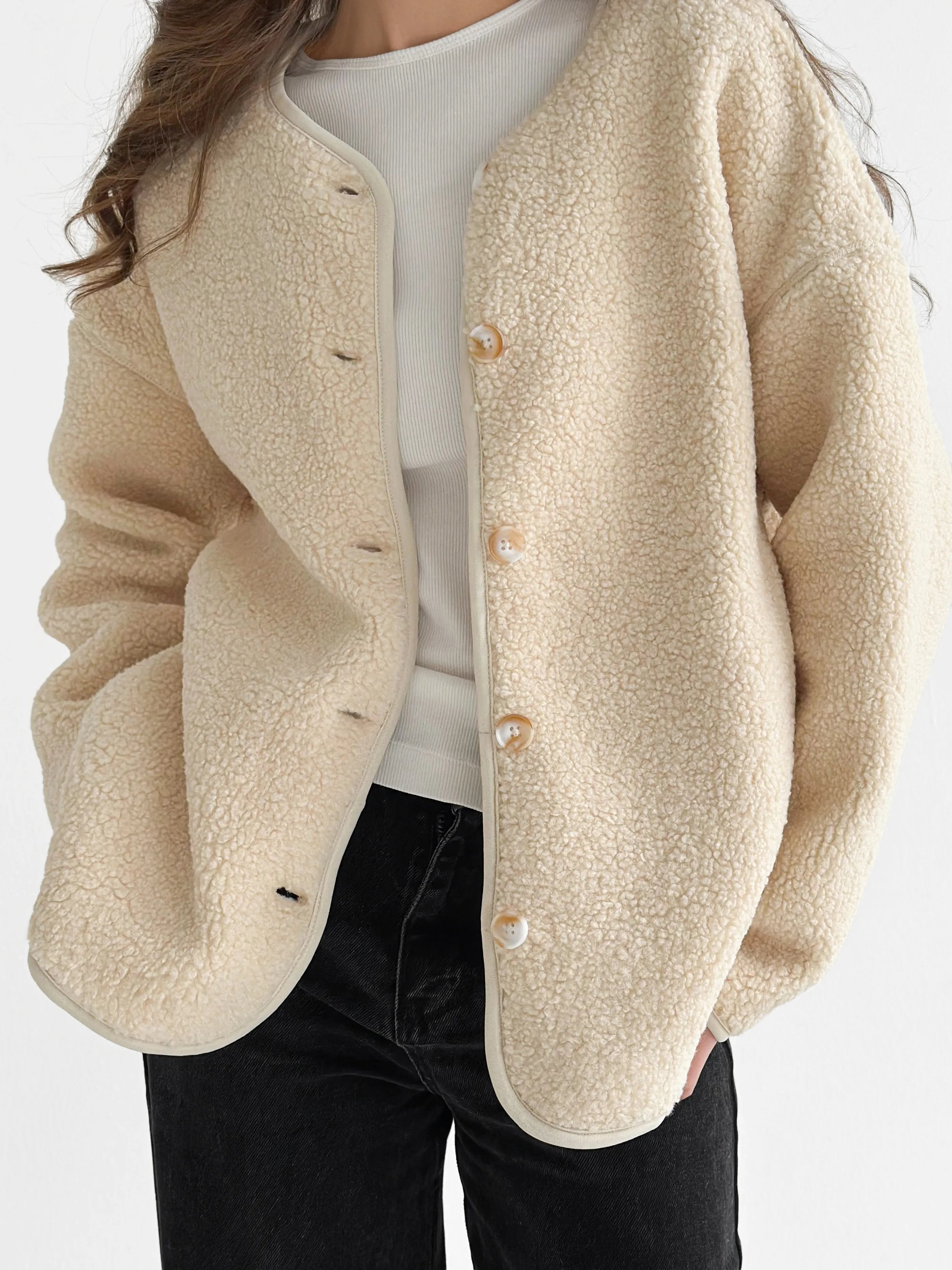 Teddy plush demi-season jacket milky