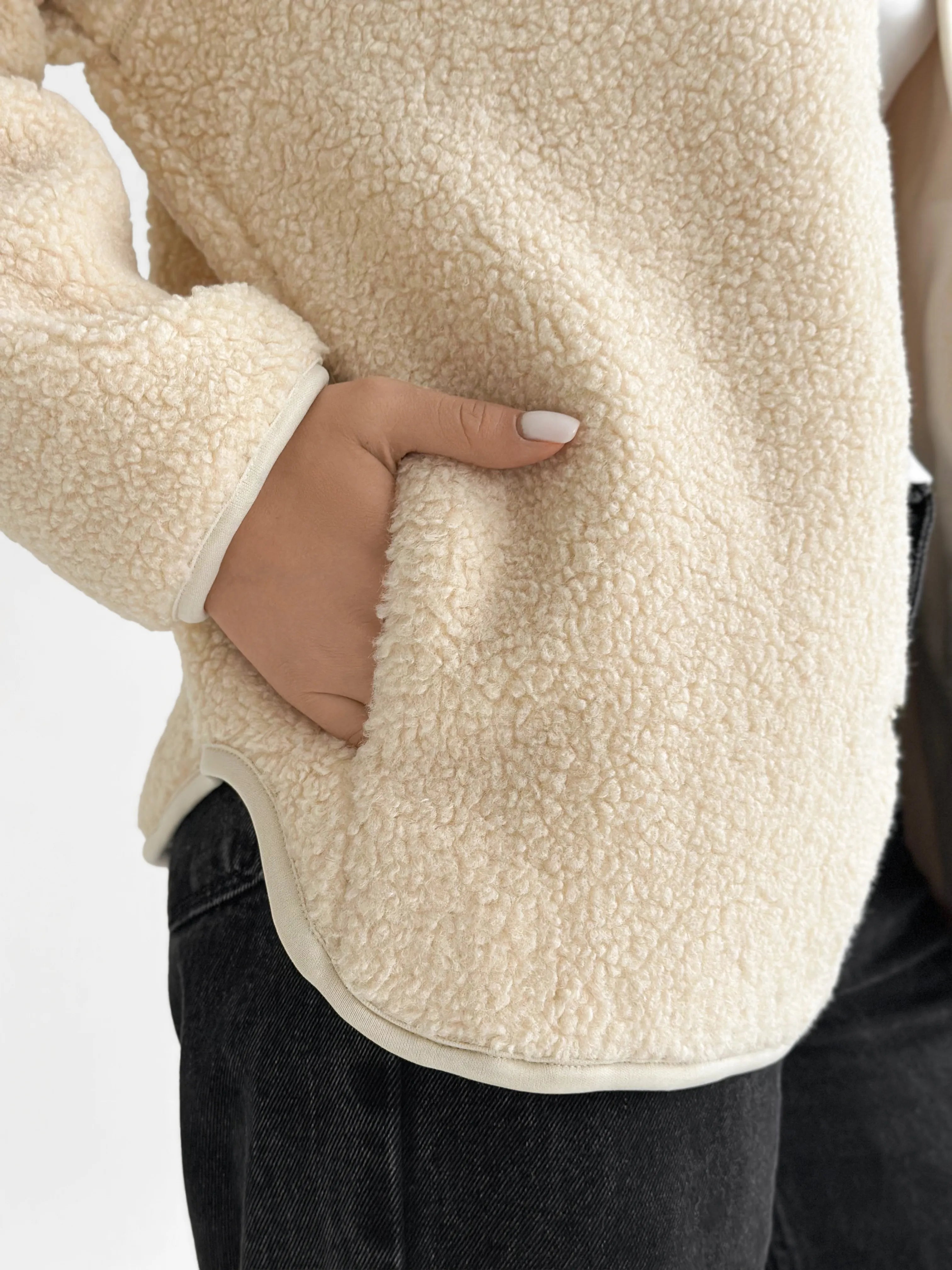 Teddy plush demi-season jacket milky