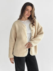 Teddy plush demi-season jacket milky