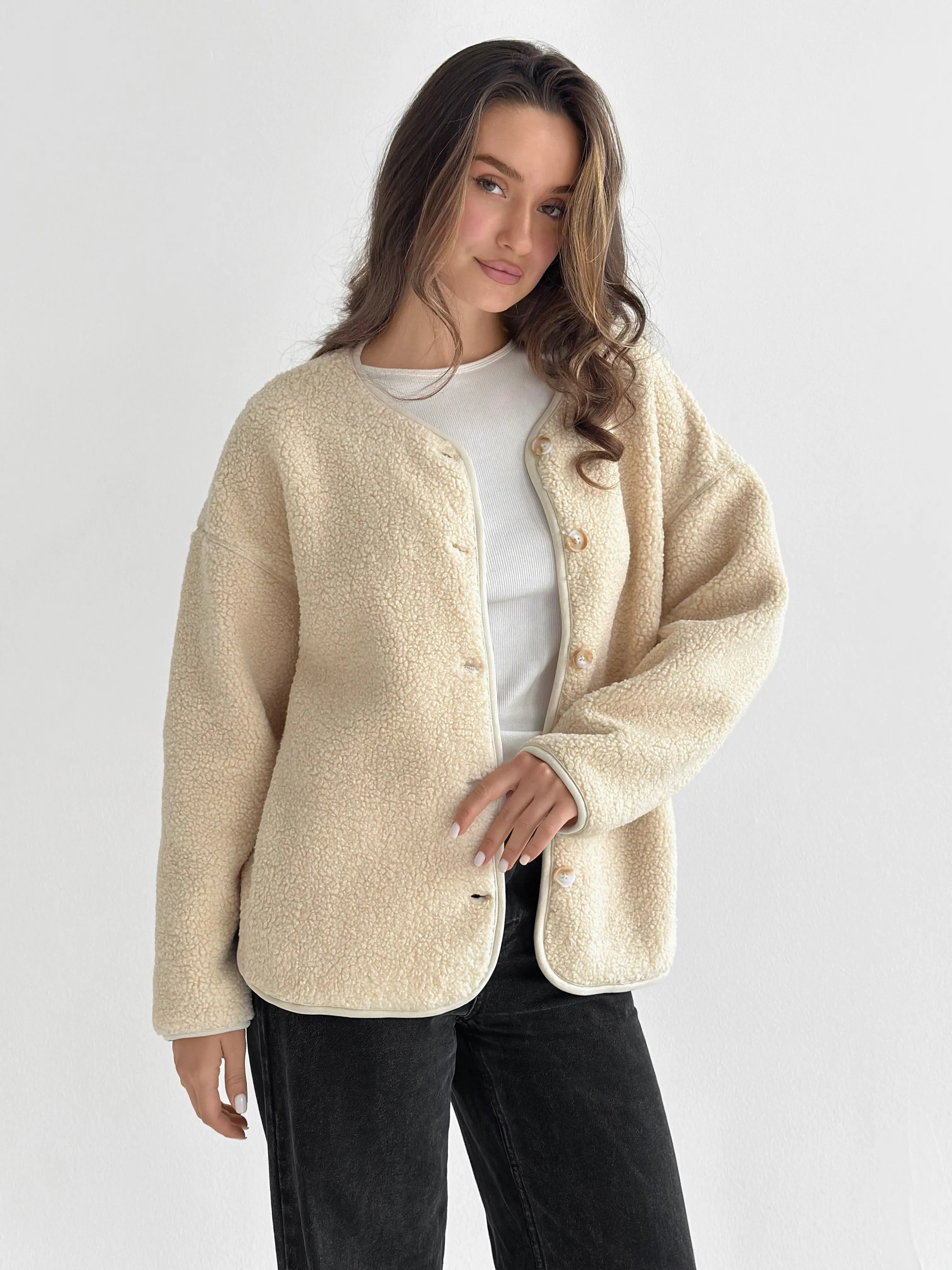 Teddy plush demi-season jacket milky