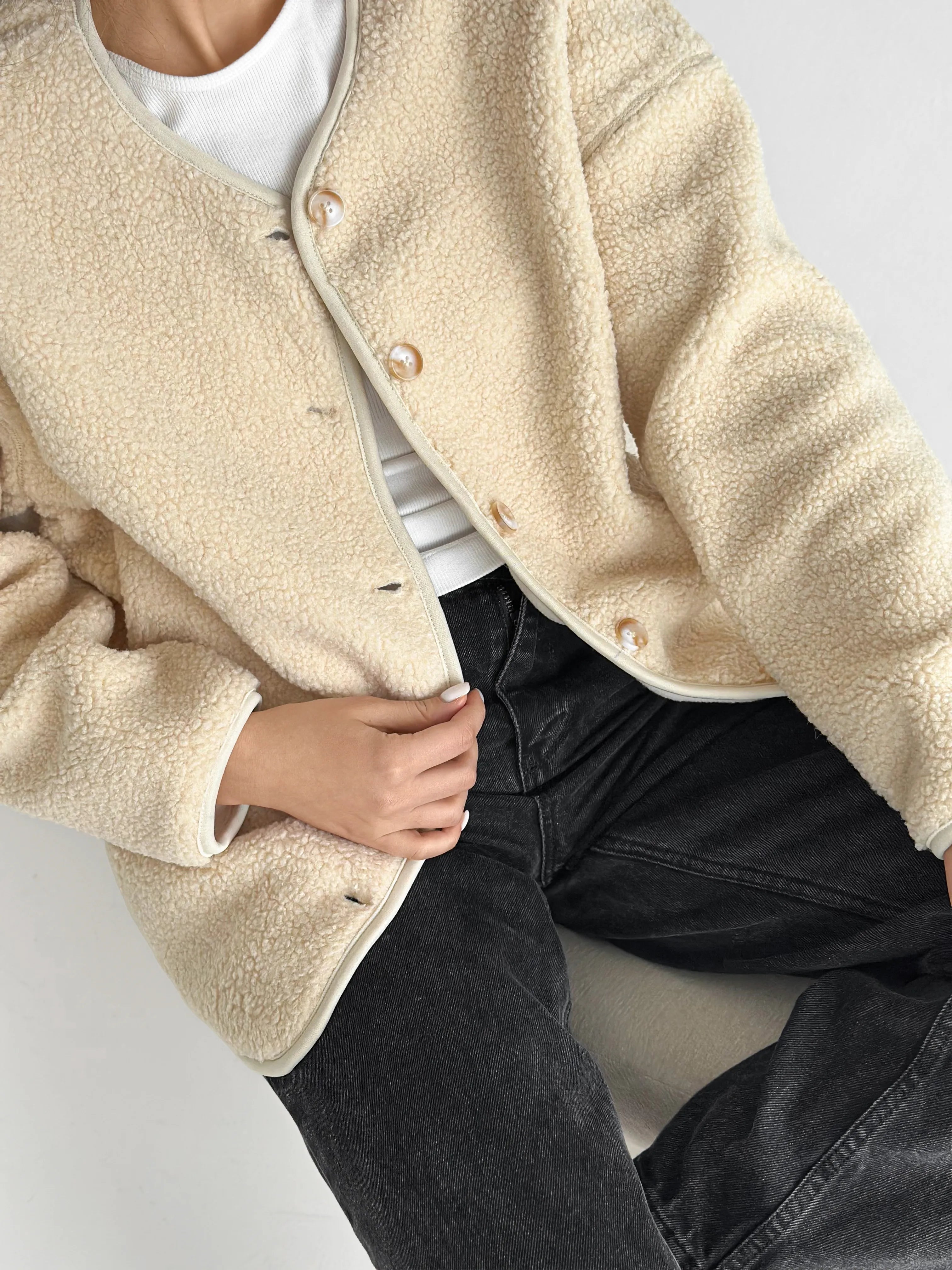 Teddy plush demi-season jacket milky