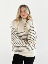 Wool sweater with striped collar