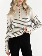 Wool sweater with striped collar