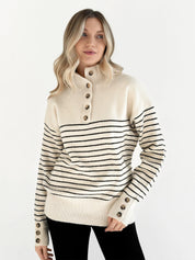 Wool sweater with striped collar