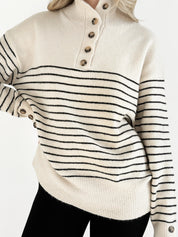 Wool sweater with striped collar
