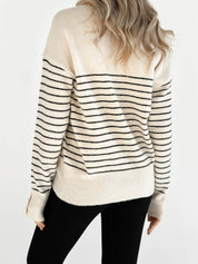 Wool sweater with striped collar