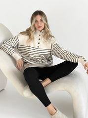 Wool sweater with striped collar