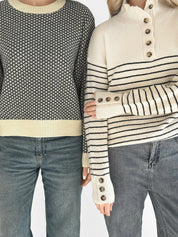 Wool sweater with striped collar