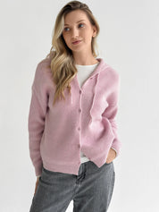 Wool cardigan with hood and buttons pink