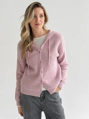 Wool cardigan with hood and buttons pink