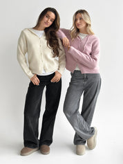 Wool cardigan with hood and buttons pink