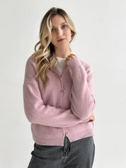 Wool cardigan with hood and buttons pink
