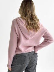 Wool cardigan with hood and buttons pink