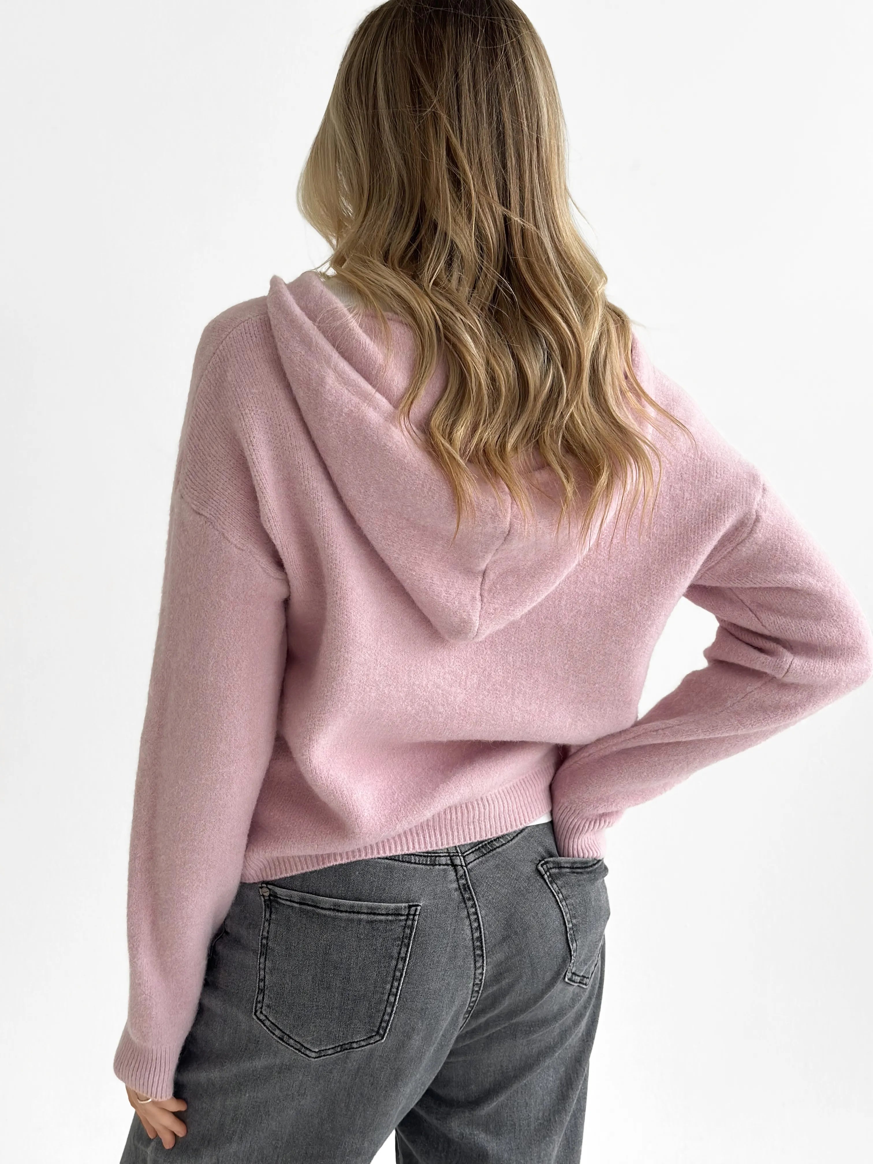 Wool cardigan with hood and buttons pink