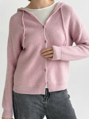 Wool cardigan with hood and buttons pink