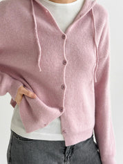 Wool cardigan with hood and buttons pink