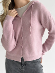 Wool cardigan with hood and buttons pink
