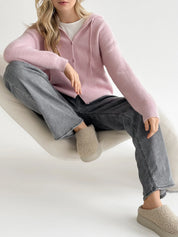 Wool cardigan with hood and buttons pink