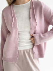 Wool cardigan with hood and buttons pink