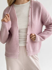 Wool cardigan with hood and buttons pink