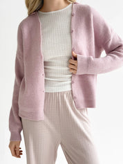 Wool cardigan with hood and buttons pink