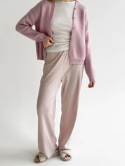 Wool cardigan with hood and buttons pink