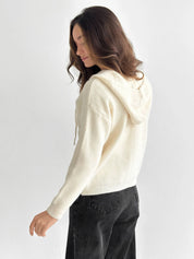 Wool cardigan with hood and buttons milky