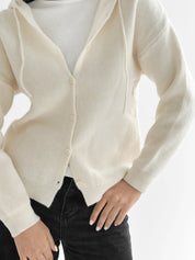 Wool cardigan with hood and buttons milky