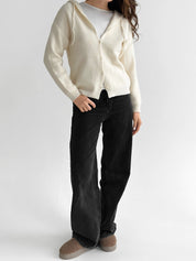 Wool cardigan with hood and buttons milky
