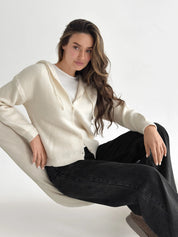 Wool cardigan with hood and buttons milky