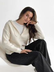 Wool cardigan with hood and buttons milky