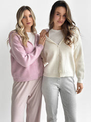 Wool cardigan with hood and buttons pink