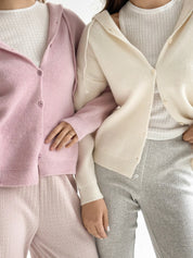 Wool cardigan with hood and buttons milky