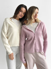 Wool cardigan with hood and buttons pink