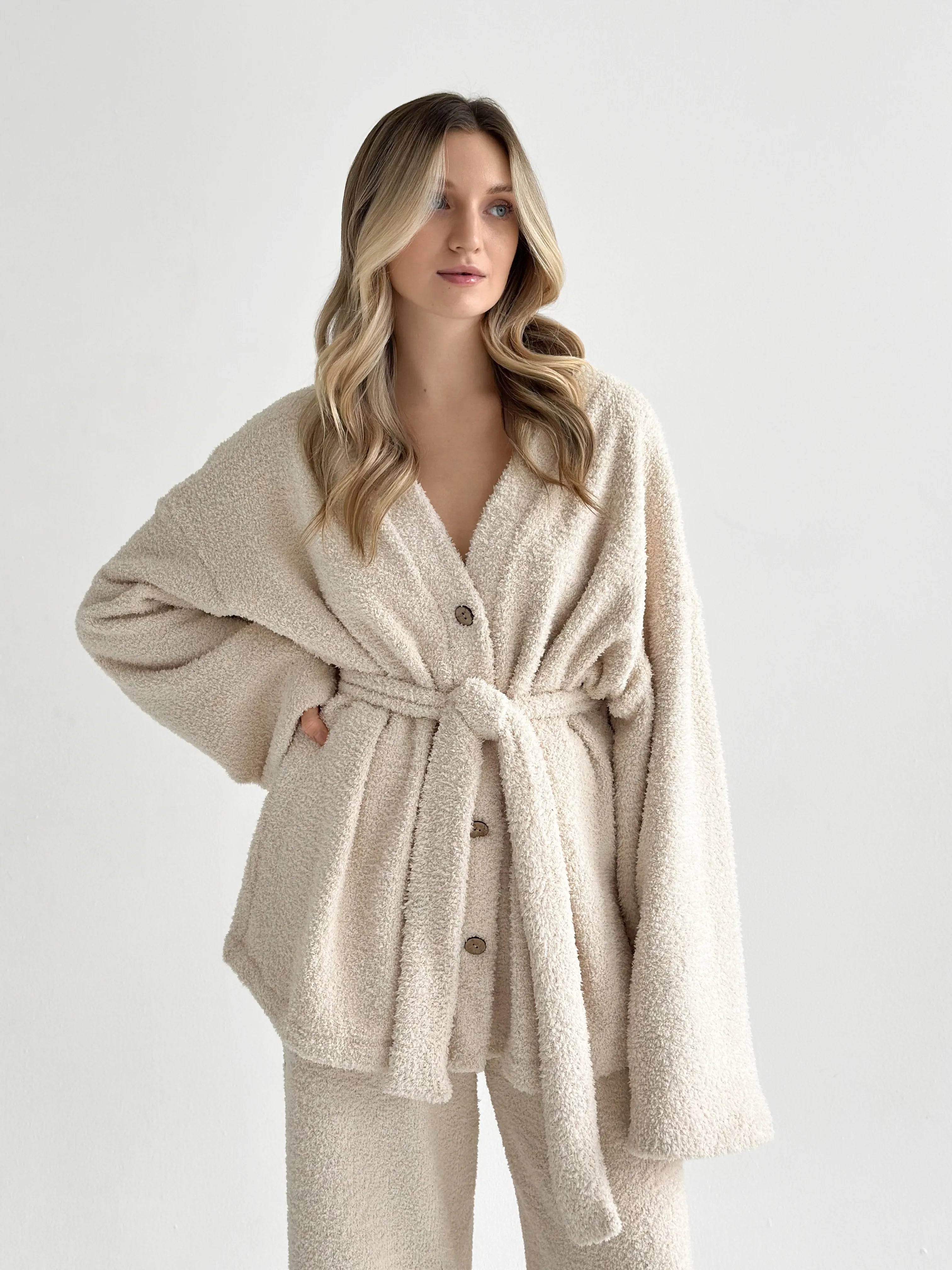 SOFT Terry Button Down Sweater Milk