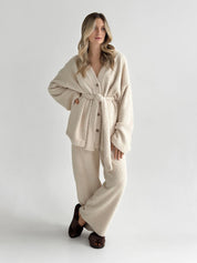 SOFT Terry Button Down Sweater Milk