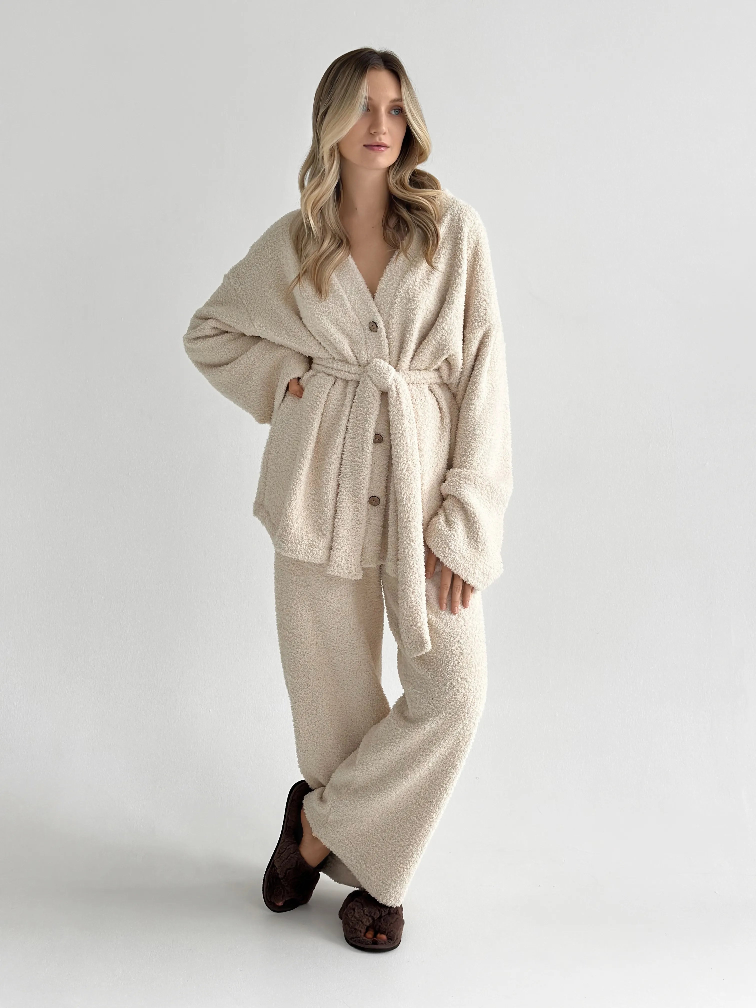 SOFT Terry Button Down Sweater Milk