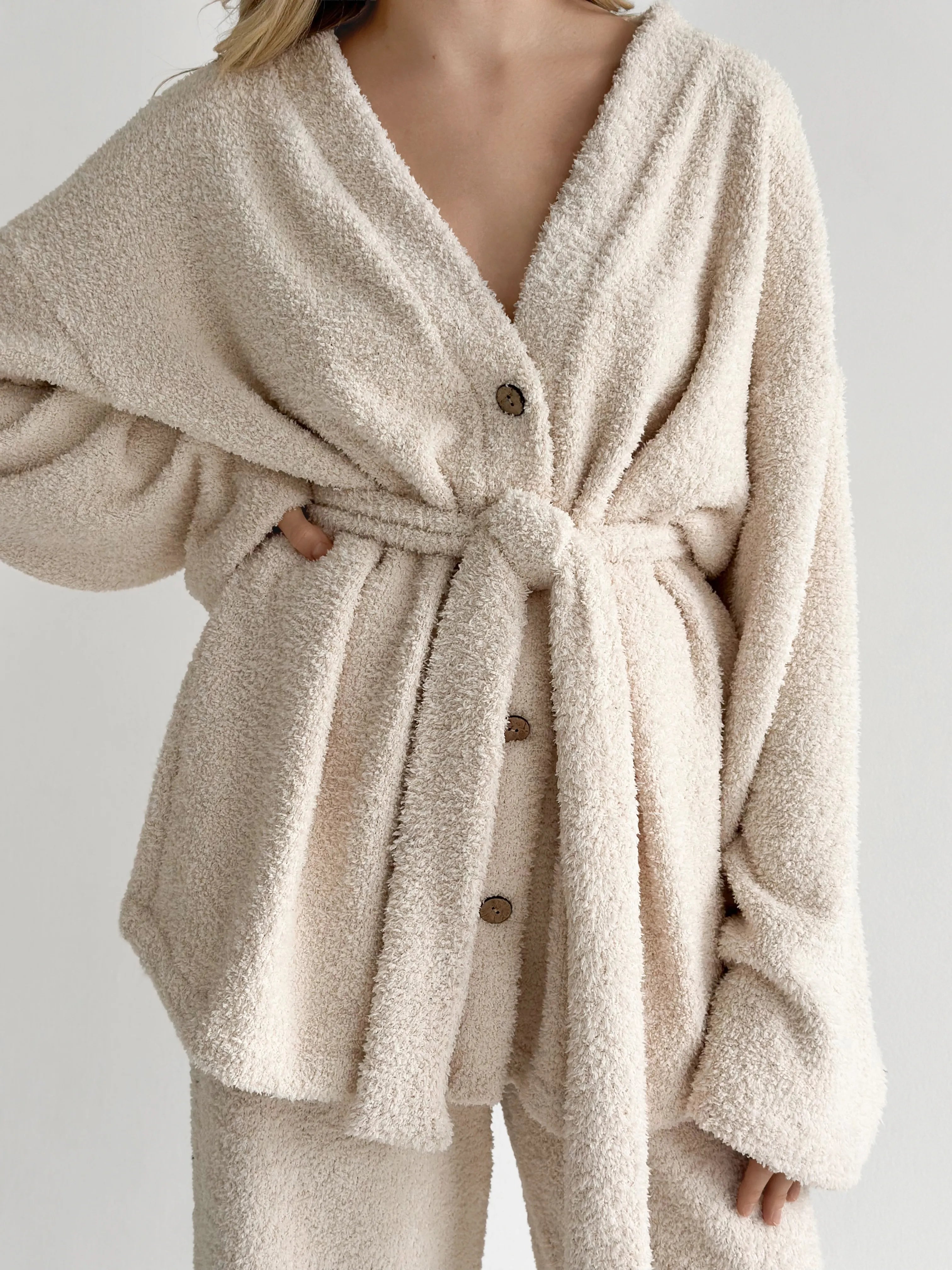 SOFT Terry Button Down Sweater Milk