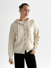 Hooded cardigan with brown buttons, milky