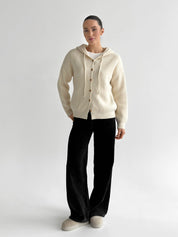 Hooded cardigan with brown buttons, milky