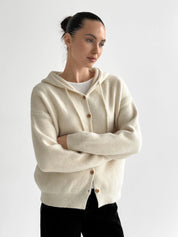 Hooded cardigan with brown buttons, milky