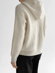 Hooded cardigan with brown buttons, milky