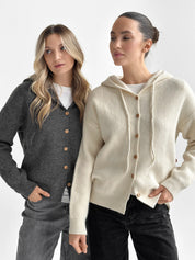 Hooded cardigan with buttons graphite