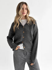 Hooded cardigan with buttons graphite
