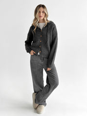 Hooded cardigan with buttons graphite